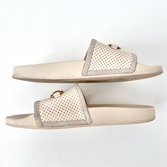 GUCCI || Horsebit Perforated Leather Rubber Sandal Slide White Ivory EU 39 US 9 - Picture 7 of 10